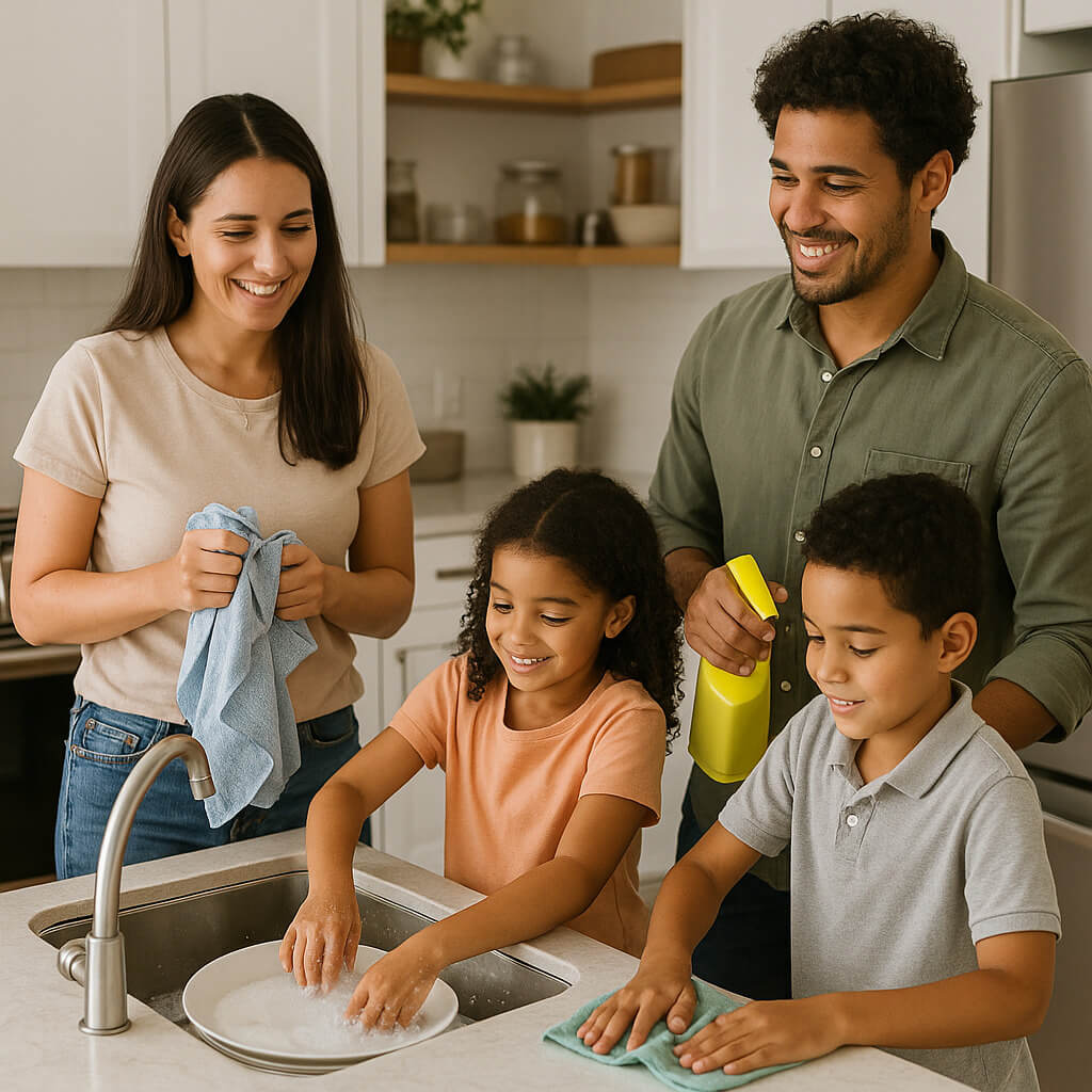 Participação familiar - família trabalhando junta